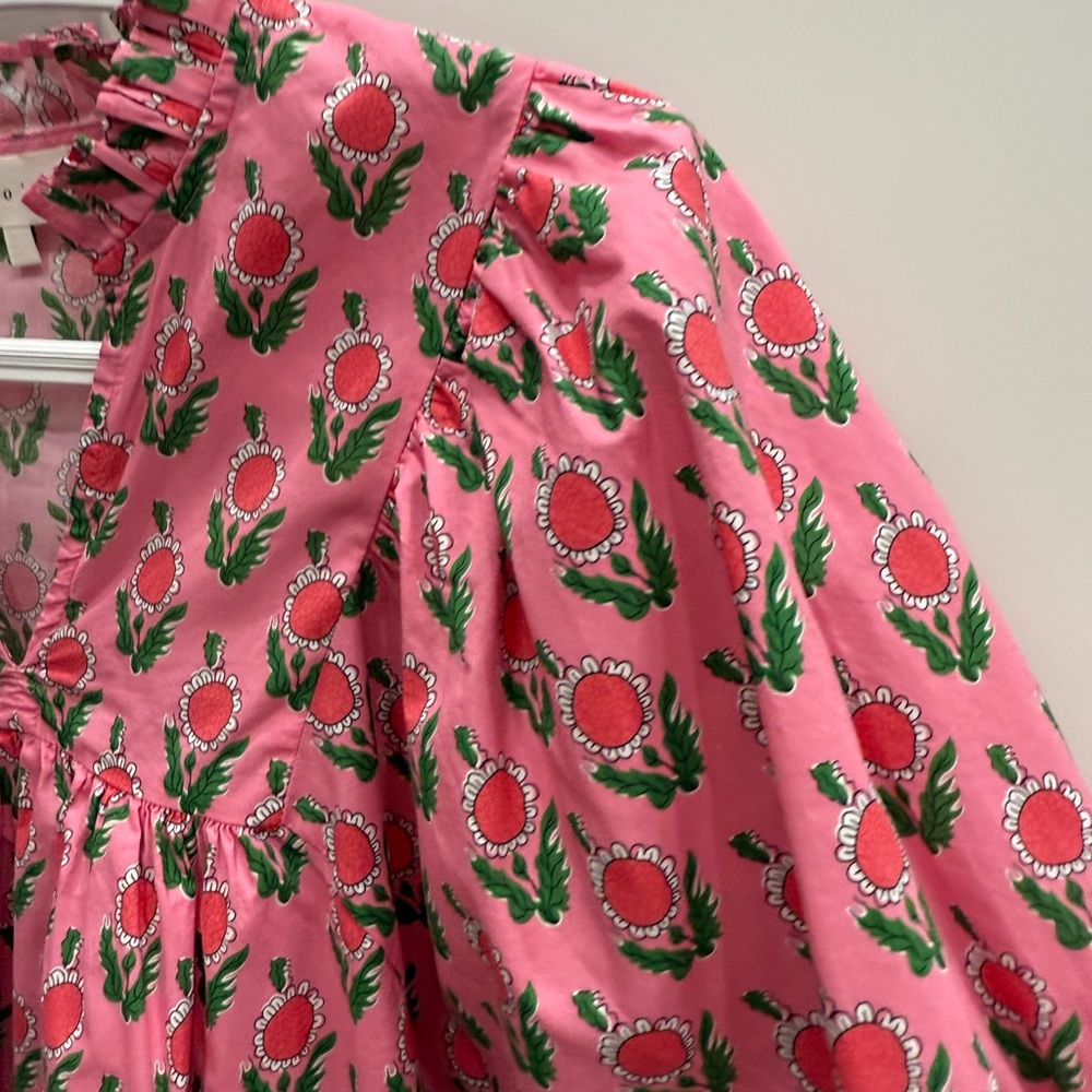 entro Pink Floral Print V-Neck Puff Sleeve Blouse - Picture 5 of 7